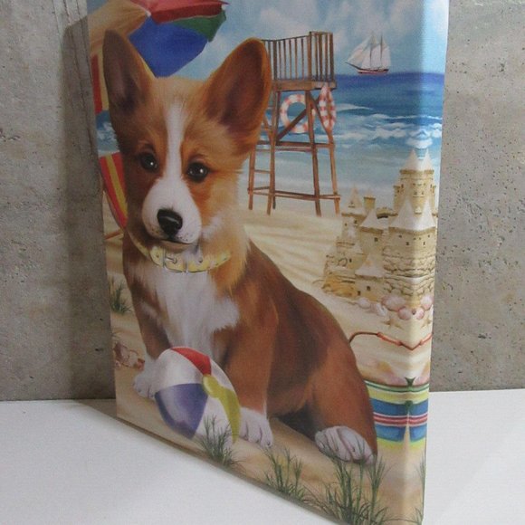 Corgi Dog Pet Friendly Beach Canvas Wall Art Home Decor 12x10 - Picture 3 of 5